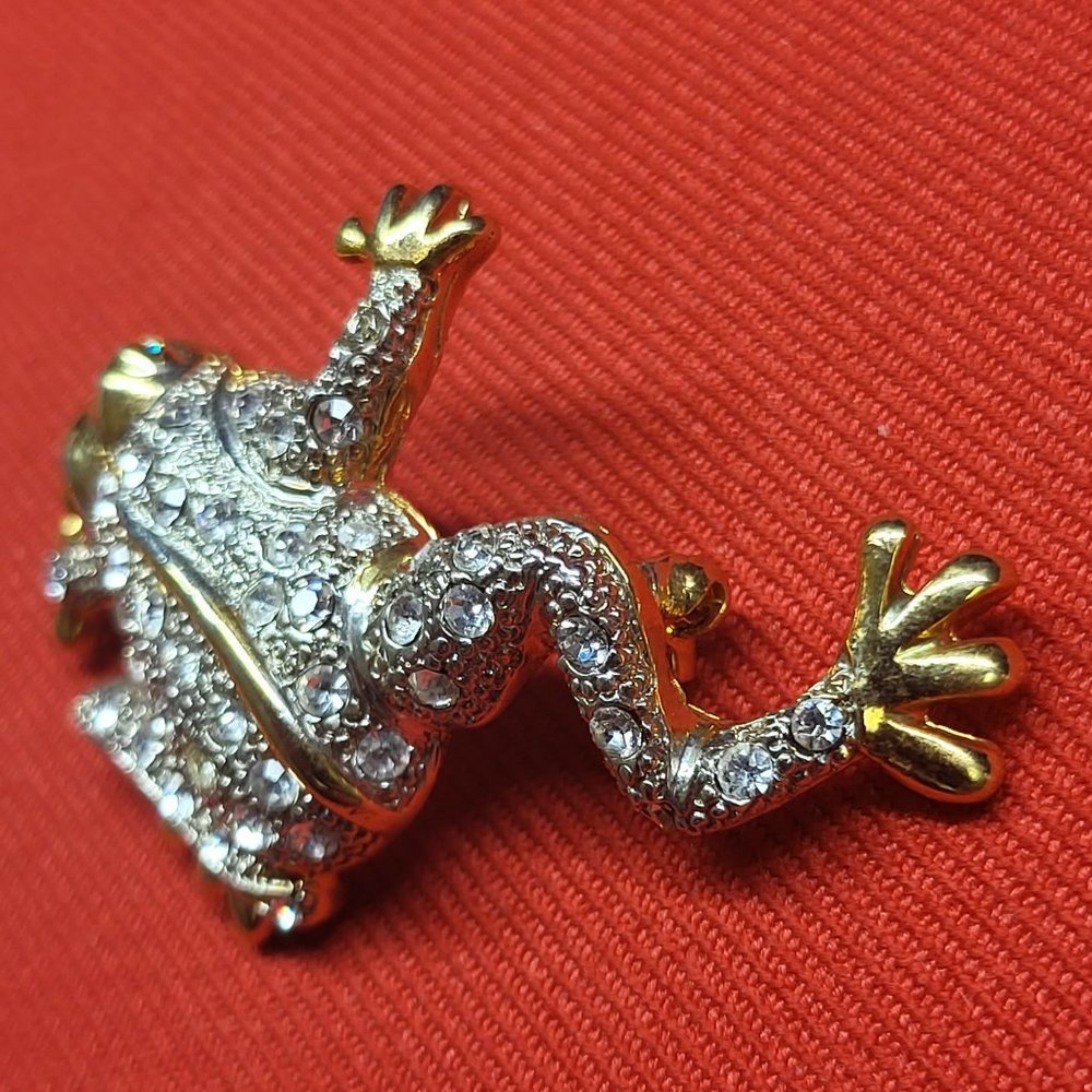 Vintage Rhinestone Frog Toad Brooch Pin - Picture 4 of 12